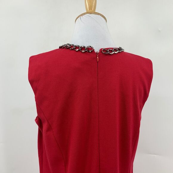 Chicos Jillian Shift Dress Womens 1 Red Back Zip Sleeveless Nylon Chain Neckline - Picture 6 of 11